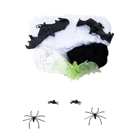 Halloween Decoration Bundle Outside Yard Decor or indoor 3 Hanging Bats, 1 White Spider Cob Webs, 2 Creepy Cloths