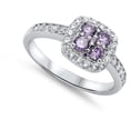 thumbnail image 4 of CHOOSE YOUR COLOR Simulated Amethyst Halo Cluster Promise Ring .925 Sterling Silver Band Purple CZ Female Size 6, 4 of 4