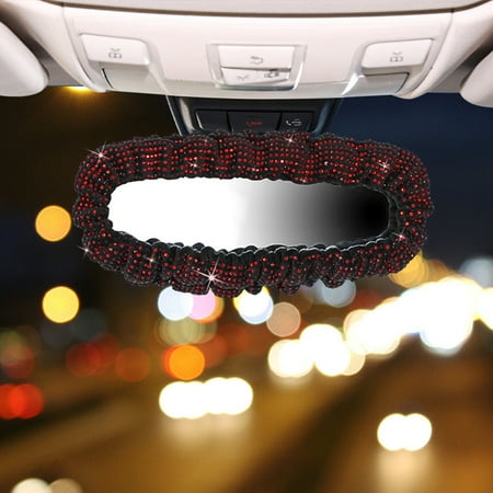 Arghm Car Mirror Cover Diamond Decoration Elastic Bling Accessories White Pink Black Red
