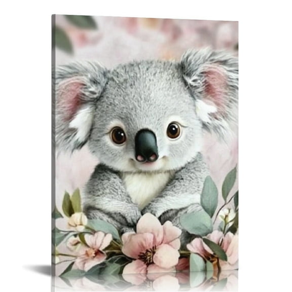 Creowell Koala Flowers Cute Ready to Hang Canvas Wall Art Mother's Day Home Decor Living Room Bathroom Bedroom Office 12x16in
