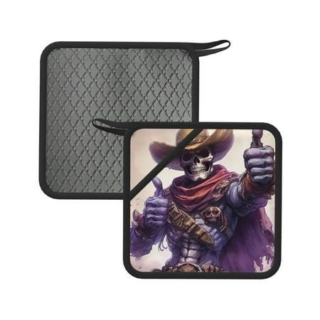 

Sikiie Cool Skull Cowboy Pot Holders Kitchen Insulation Mats Heat Resistant Pot-Holder Oven Anti-Scald Pads for Cooking Baking 7.1*7.1inch