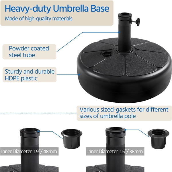 Alden Design Water Filled Plastic Umbrella Base Stand for Outdoor Lawn Garden, Black