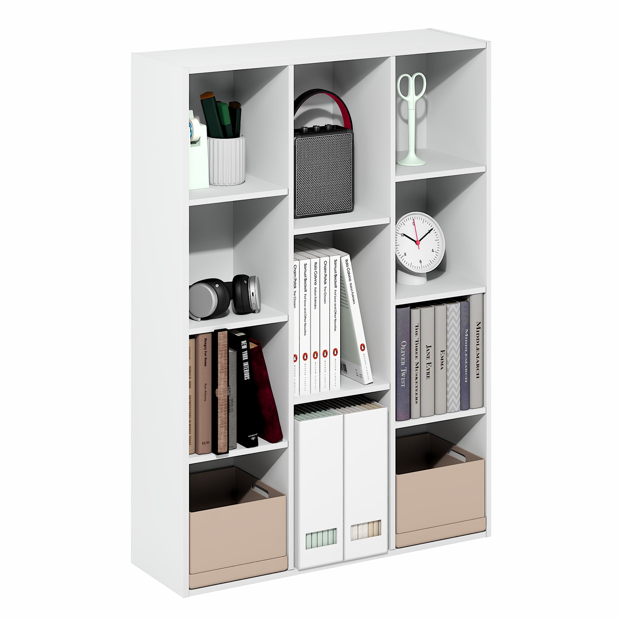 Furinno LUDER Book Shelf, 11-Cube Bookshelf, Reversible Cube Storage Bookcase, Open Storage Shelf, Closed Back 9.4 x 29.1 x 41.7, for Living Room, Bedroom, Home Office, White