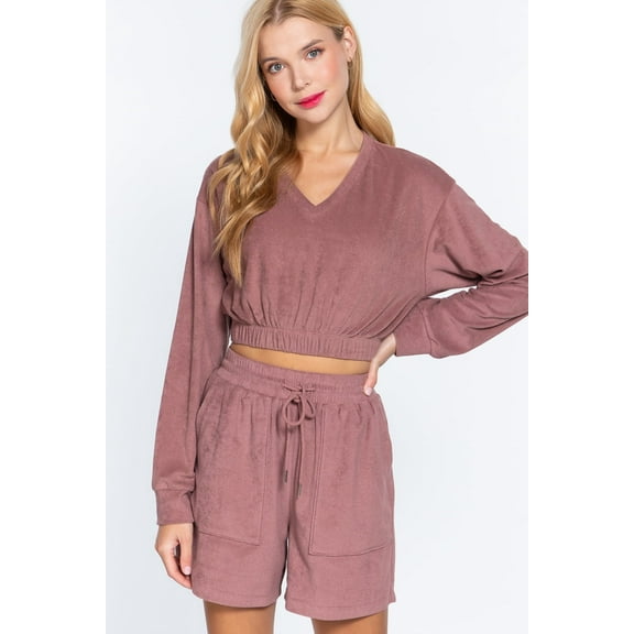 Elasticized Hem Terry Towelling Blouse