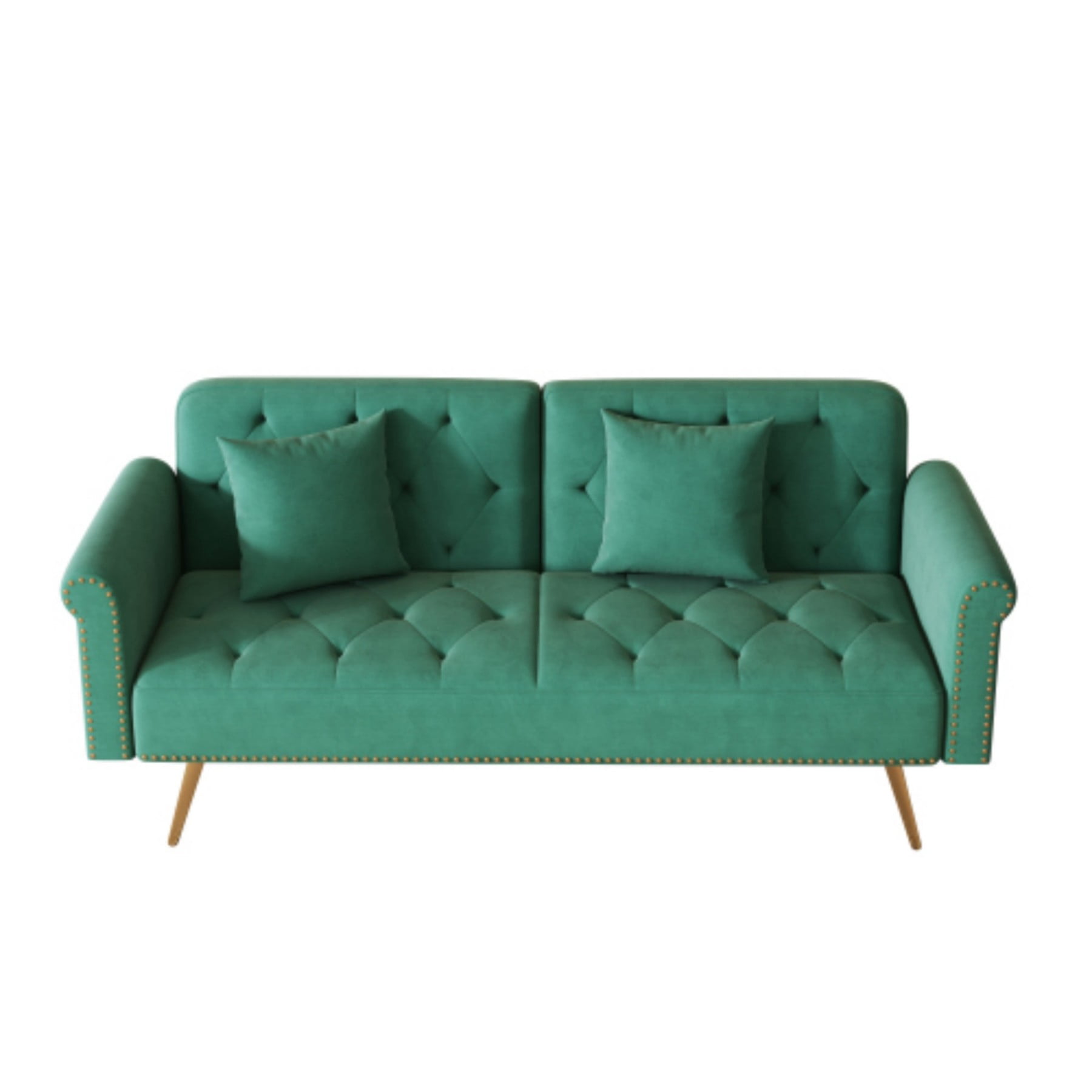 Velvet Sofa Bed, 69.7" Convertible Sleeper Sofa with Nailhead Trim & Pillow for Living Room Bedroom, Green