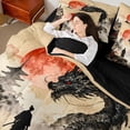 thumbnail image 3 of Metsweet Dragon Samurai Full Size Bedding Sets 7 Pieces, Japanese Style Full Size Bed in a Bag, Black Red Beige,Black Reversible, 3 of 6