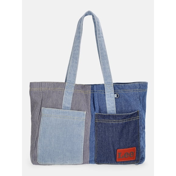 Kacey Lee Women's Denim Tote Bag, Hickory Stripe and Patchwork