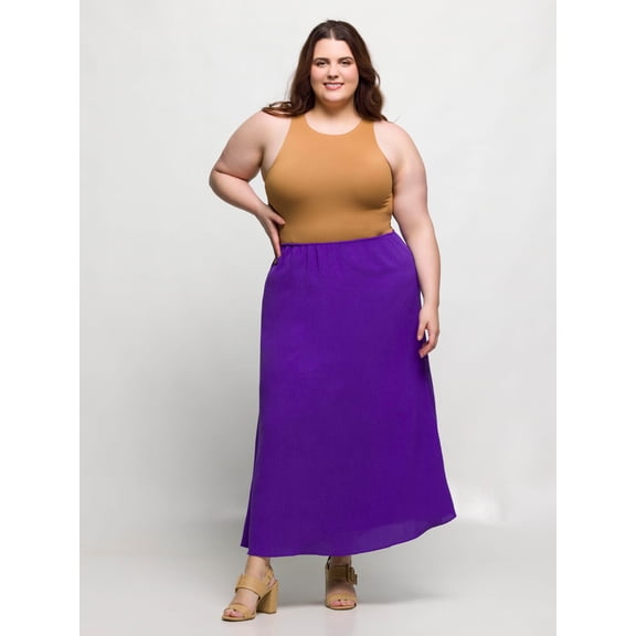 Plus Size Elastic Waist A Line Maxi Skirt