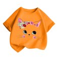 thumbnail image 3 of Wuxian Kids Girls Tops Graphic Print Tee Shirt Round Neck Short Sleeve T Shirts Summer Cute Trendy Tshirt,Orange,4-6 Years, 3 of 5