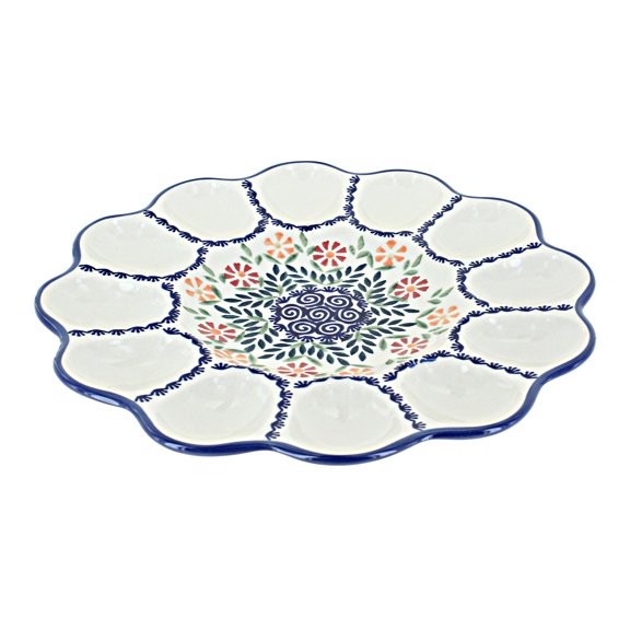 Blue Rose Polish Pottery Garden Bouquet Egg Plate