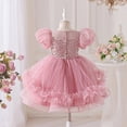 thumbnail image 6 of Bobifish Toddler Girls Evening Party Dress Puff Ruffle Sleeve Mesh Bridal Gown Children Girls Formal Tiered Dresss, 6 of 9