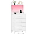 thumbnail image 1 of Eunos Table de Chevet Haute avec Station de Charge, Commode Blanche avec 4 Tiroirs et Étagères de Rangement pour Chambre, 1 of 7