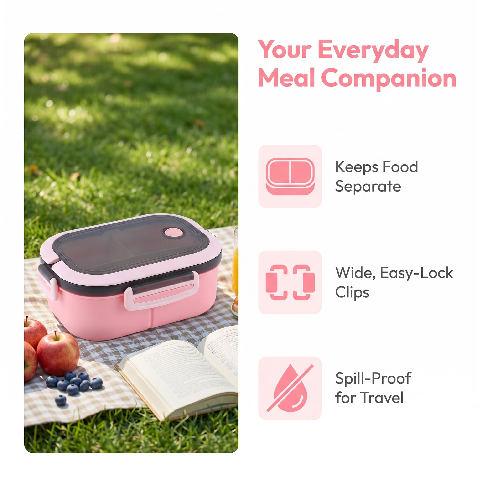 Unique Bargains Double-Layer Leak-Proof Meal Lunch Bento Box Pink