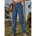 thumbnail image 3 of Women High Waisted Cargo Pants Wide Leg Casual Pants 6 Pockets Trousers Blue M, 3 of 5