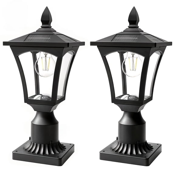2 pack Solar Post Cap Lights, 3000K  IP44 Waterproof Solar Lights Outdoor with Pier Mount Base for Garden, Patio, Fence