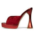 thumbnail image 2 of FSJ Women Open Square Toe Bow Mules Platform Slip on Chunky High Heels Elegant Dress Party Heeled Slides Size 7.5 Dark Red, 2 of 4