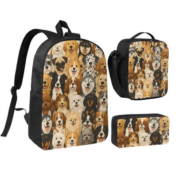 Pet Lovers Dog Backpack Set 3pc Including Backpack, Lunch Bag and Pen Bag Combination