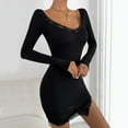 thumbnail image 2 of Moda mujer encaje Pacthword Casual sólido vestido con cuello en V vestido de manga larga Fridja  NMB4410, 2 of 7