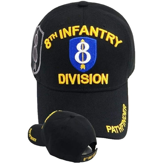 US Military 8th Infantry Division Black Adjustable Baseball Hat Cap