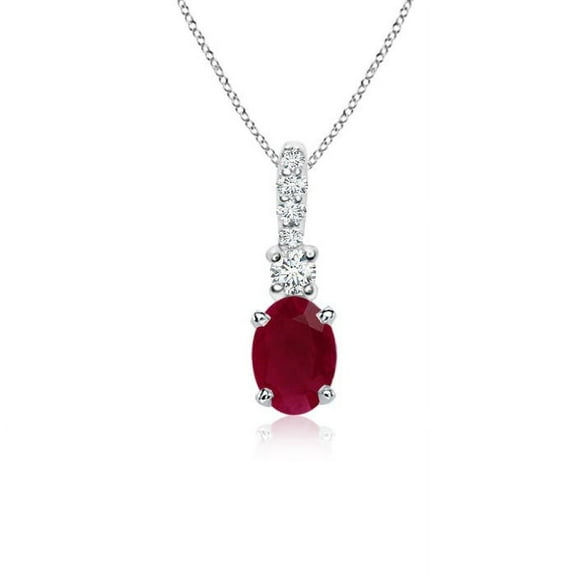 ANGARA Natural Oval Ruby Pendant with Diamond Bale in 925 Sterling Silver for Women (Size-6x4mm) | July Birthstone, Birthday, Anniversary, Jewelry Gift for Women | Natural Ruby Necklace