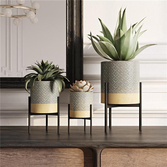 Everly Jardinières de Table, Gris & Or - Ensemble de 3
