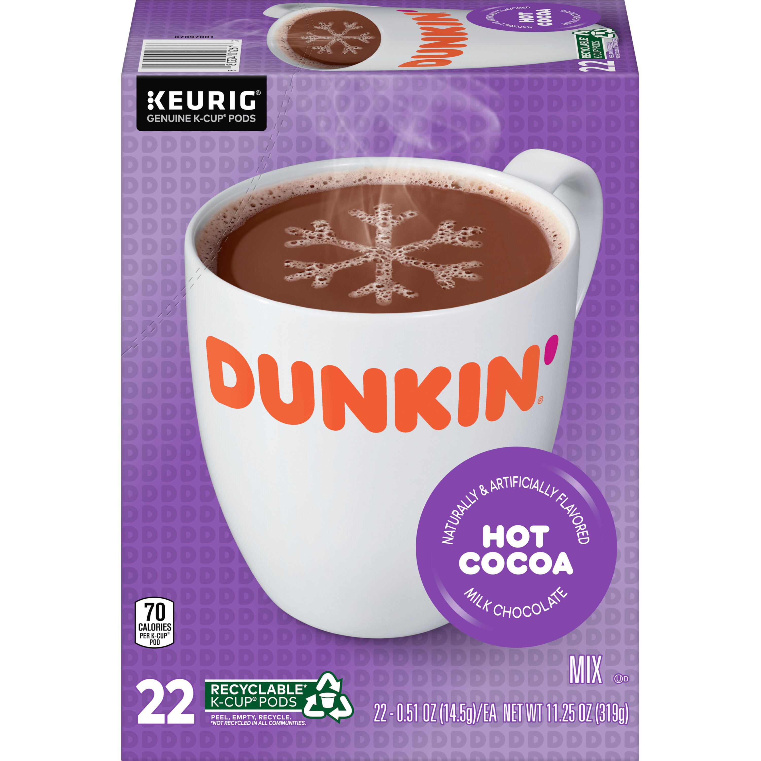 Dunkin' Milk Chocolate Hot Cocoa, 88 Keurig KCup Pods, 11.25 oz
