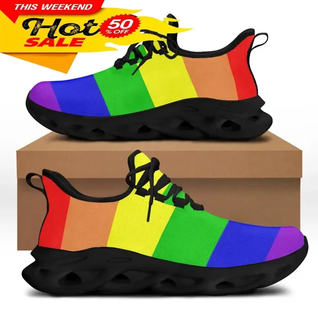 Zapatos para hombre, zapatillas coloridas con diseño de orgullo gay, transpirables, con cordones, planos y antideslizantes