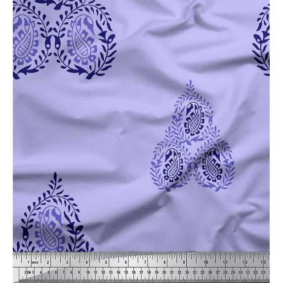 Soimoi Poly Georgette Fabric Leaves & Paisley Block Printed Fabric 1 Yard 42 Inch Wide
