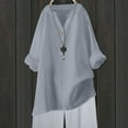thumbnail image 2 of Stylish Olyvenn Womens Cotton Linen Shirts Solid 3/4 Sleeve Tunic Tops Oversized Tshirts Casual V Neck Dressy Blouses Gray XL, 2 of 4
