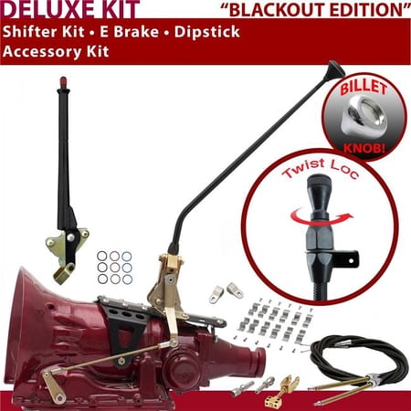 American Shifter 4L60E Shifter Kit Black 16 in. E Brake Cable Clamp Clevis Dipstick for F2A27