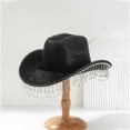thumbnail image 5 of MEICHEN Cowboy Hat for Women Elegant Wide Brim Shiny Tassel Dating Hat Plain Sun Hat Black, 5 of 7