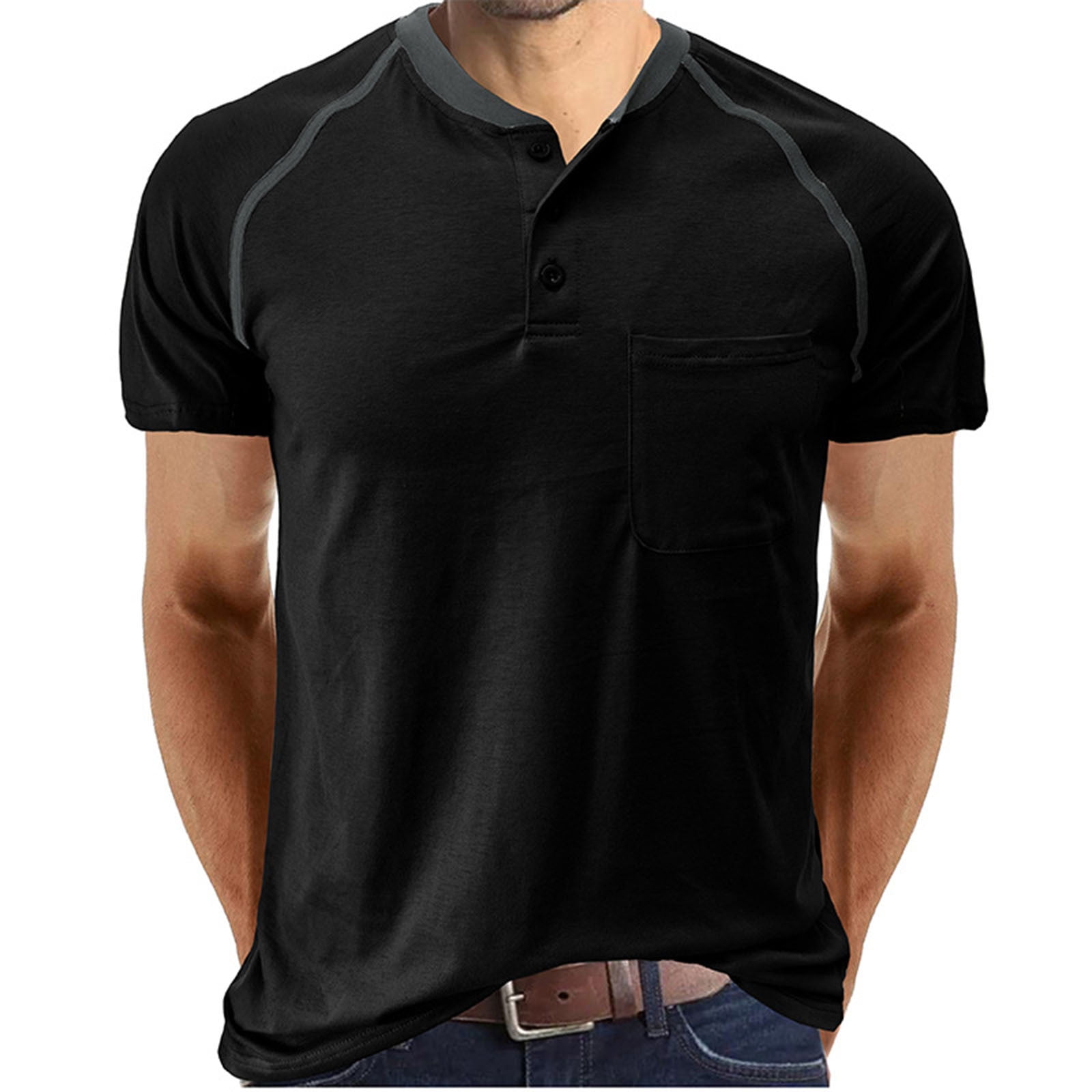 Men's Casual Henley Shirts 2023 Summer Button Regular Fit Short Sleeve ...