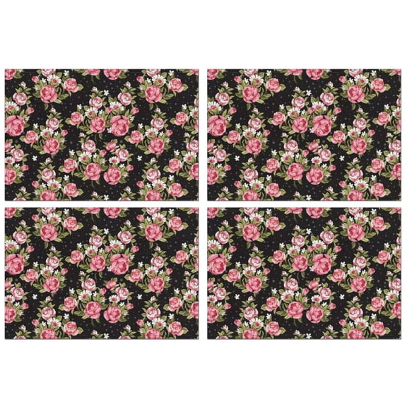 Pioneer Flower Floral Print Pattern Summer Placemats Table Placemats Set Of 4-Linen Kitchen Washable Placemats Table Mats 12x18 Inch Non-Slip Heat Resistant