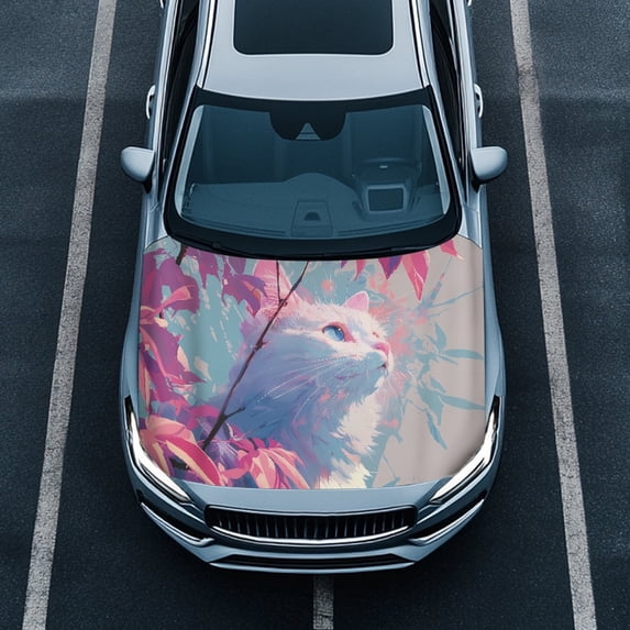 Tutolipy Protection Car Hood Cover Stretch Fabric, Automotive Accessories Elastic Cat and Maple Leaf Pattern Car Hood Cover Protector for Pickup Trucks SUV
