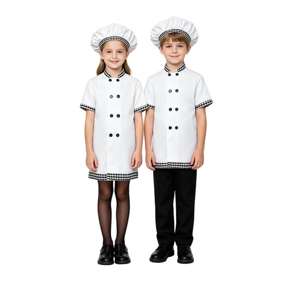 Playtopia Big‑Kids Outfits White Chef Costume 2‑Piece Dress‑Up Set, Polyester Role‑Play Outfit With Top And Matching Hat For Boys And Girls, Size M‑XL