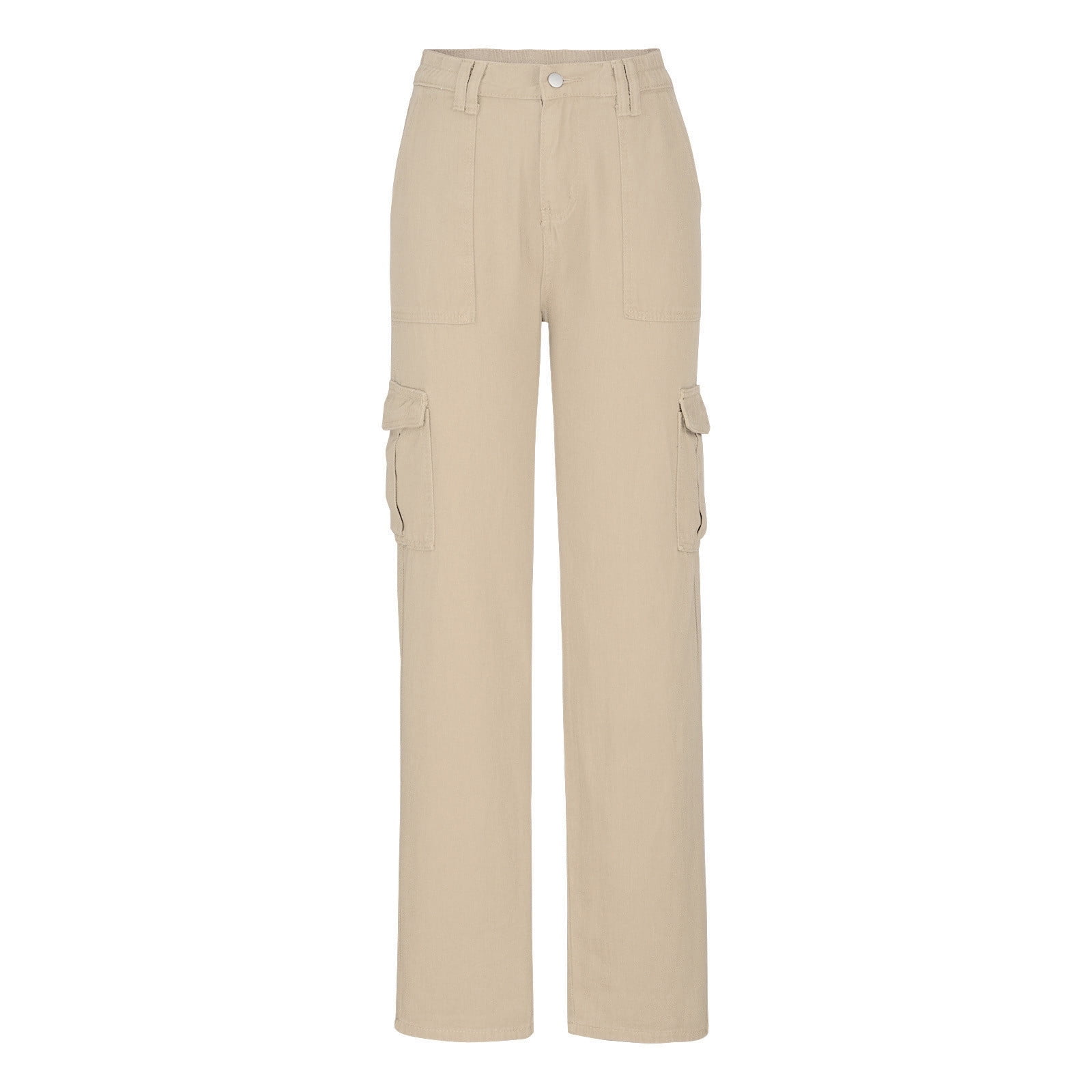 Cargo Pants for Women Solid Full Length Pants Straight Versatile Flat Front Cargo Pants,Khaki - image 4