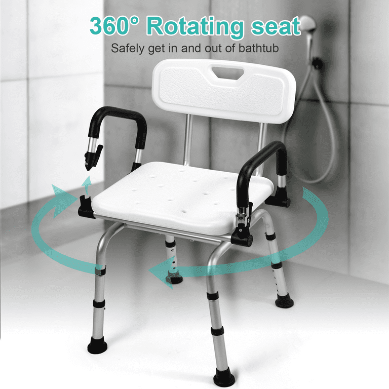 ARKANTOS 360 Swivel Shower Chair for Inside Shower Medical Bath Seat with Arms and Back Adjustable Height Rotating Stool for Bathtubs Supports up