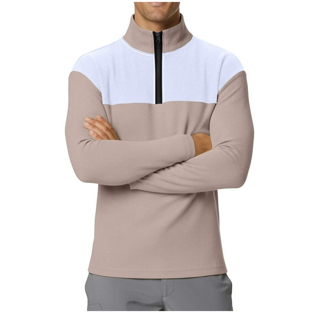 pstuiky Camisas de invierno de manga larga para hombre, Top deportivo de manga larga con cuello alto y media cremallera para hombre, con bloques de color camisetas de hombre xl