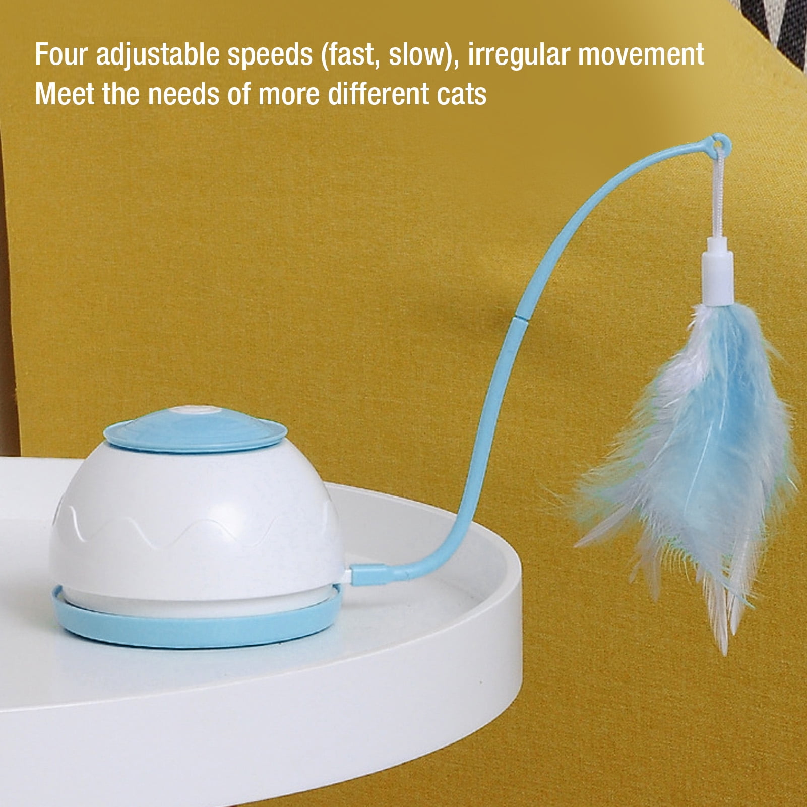 YAHHU Smart Interactive Cat Toy LED Light 4 Speed Rotatable Low Noise Electric Feather Teaser Stick For Cats Exercise And Training Blue (5.12 inches / 13 cm)
