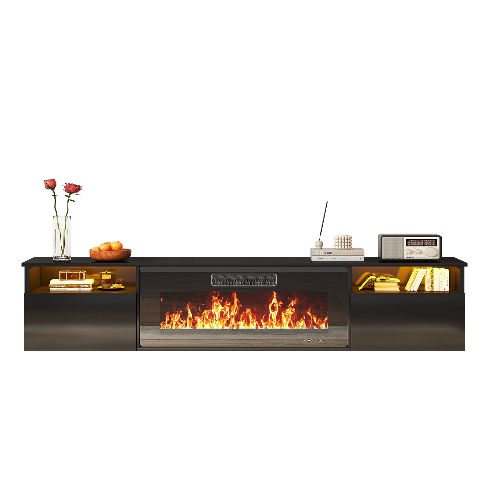 TABU 80" Floating Fireplace TV Stand with 36" Electric Fireplace,Wall Mounted TV Stand with Fireplace for TVs up to 90",Black