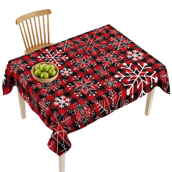 Rectangle Tablecloth-60x84in,Christmas Red Black Plaid Waterproof Table Cloth Kitchen Dining Tables Cover for Indoor Outdoor Wedding Holiday Party,Abstract Winter Snowflakes