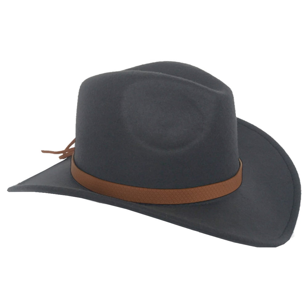 LZLER Western Cowboy Hat for Men Women Felt Wide Brim Cowgirl Hat with Strap