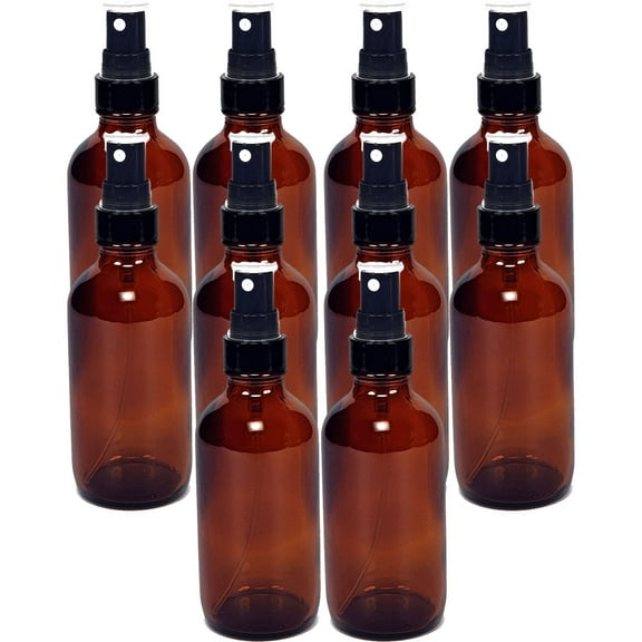 Medical Sales Supply Amber 4oz Black Mist Sprayer Bottle (120ml) Pack of 10 - Glass Tincture Bottles with Black Mist Sprayers for Essential Oils & More Liquids - Leakproof Travel Bottles