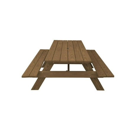 HomeRoots Wood Brown Solid Wood Outdoor Picnic Table Umbrella Hole