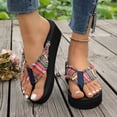 thumbnail image 2 of CIENVNSTG Boho Striped Wedge Flip Flops for Women Fray Strap Thick Wedge Sole Thong Summer Casual Footwear Beach Daily Outdoor Wear Multicolor 40, 2 of 4