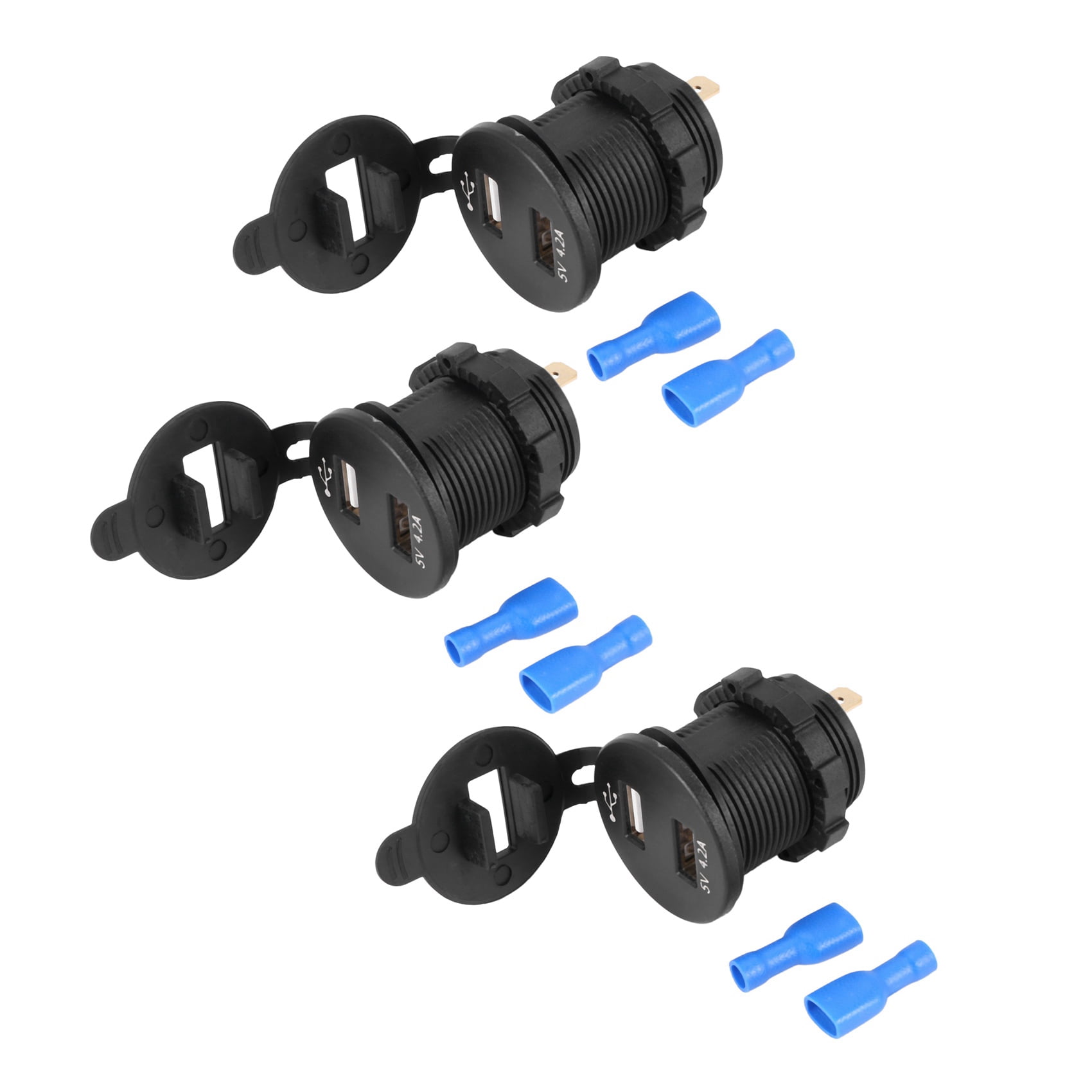 3X USB Car Socket 12V Car Charger 5V 4.2A Dual USB Car Charger Waterproof Car Cigarette Adapter Adapter,3 * Dual USB Car Charger 6 * Blue Terminal,black