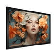 thumbnail image 2 of Designart "Sensual Woman with Flowers in Green and Orange" Fashion Framed Wall Art Decor - Glam Yellow Fashion Woman Bedroom Framed Canvas Wall Art, 2 of 6