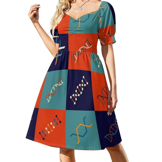 Conjunto de patrón de biología de tallo genético de ADN vestido de manga corta vestidos de novia traje de festival para mujer