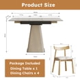 thumbnail image 6 of Retractable Rock Slab Dining Table Set, Modern 5-Piece Expandable Table with 4 Wooden Leg Chairs & Leather-Wrapped Base, Space Saving Kitchen Set for Small Apartments, 6 of 9
