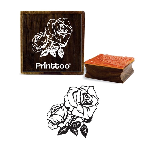 Printtoo Wooden Square Rubber Stamp Scrap-booking Rose Floral Pattern Craft Textile-5 x 5 Inches